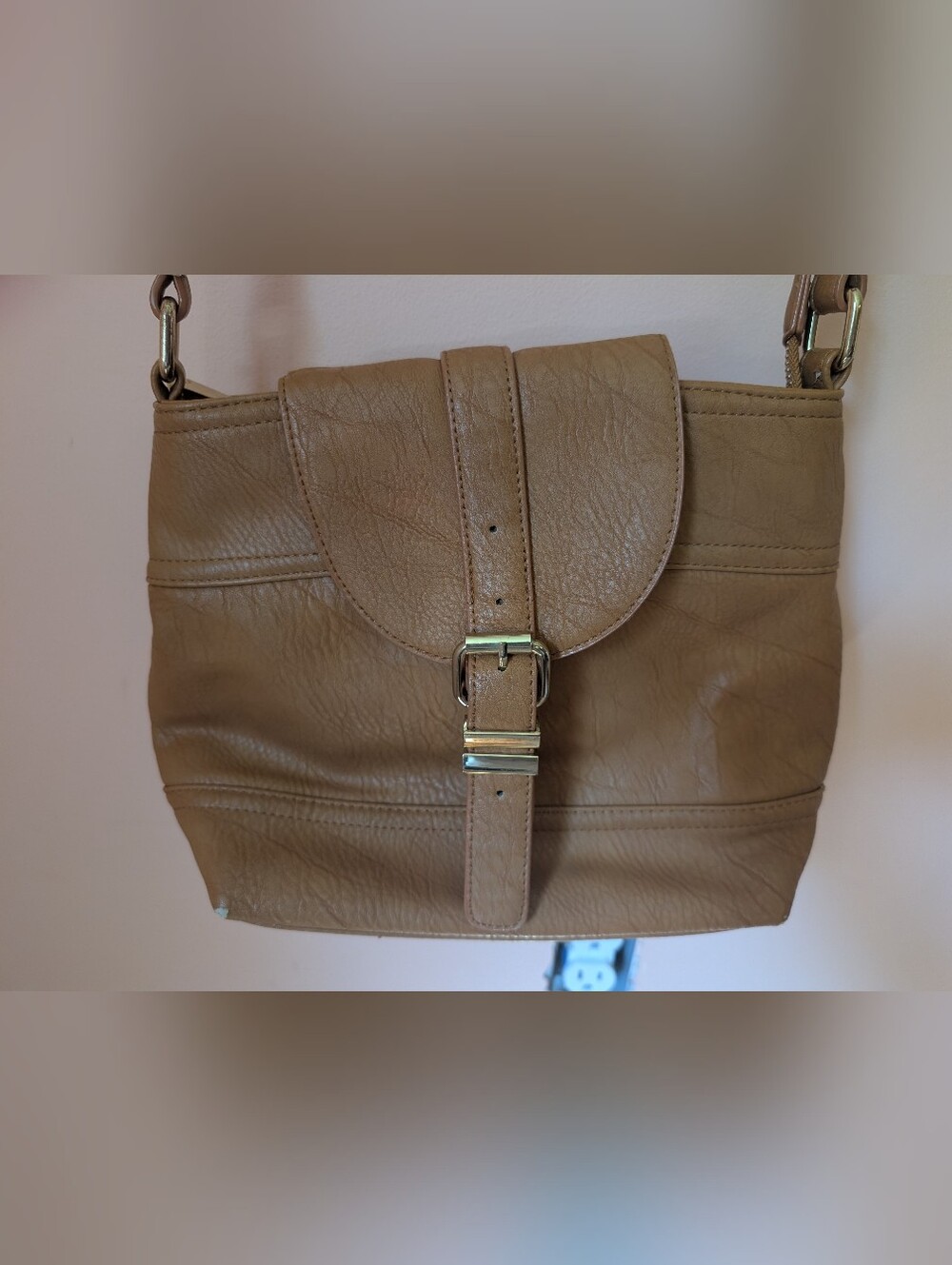 Classic Tan Crossbody Bag with Buckle Detail